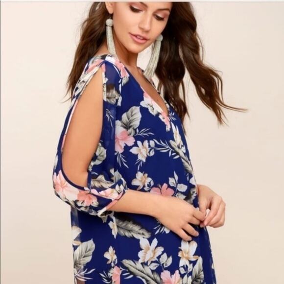 Lulu's Shifting Dears Blue Floral Open Sleeve Dress - Picture 3 of 8